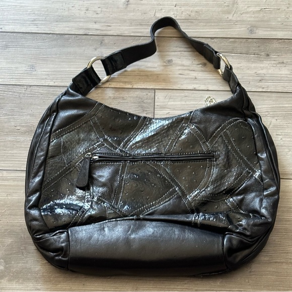 Women’s Purse CHI Carlos Falchi Genuine Leather & Snakeskin Black Shoulder/Hobo - Picture 4 of 9